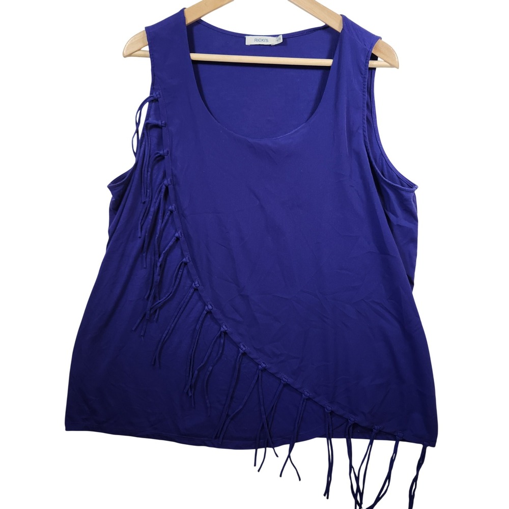 Rickis Womens Royal Blue‎ Fringe Sleeveless Scoop Neck Tank Top XL
